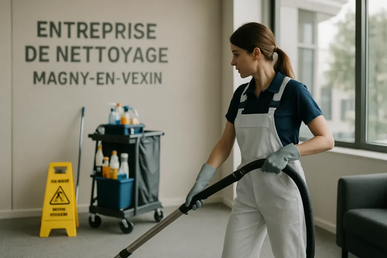 Bureau bien entretenu dans un immeuble à Magny-en-Vexin avec personnel en action.