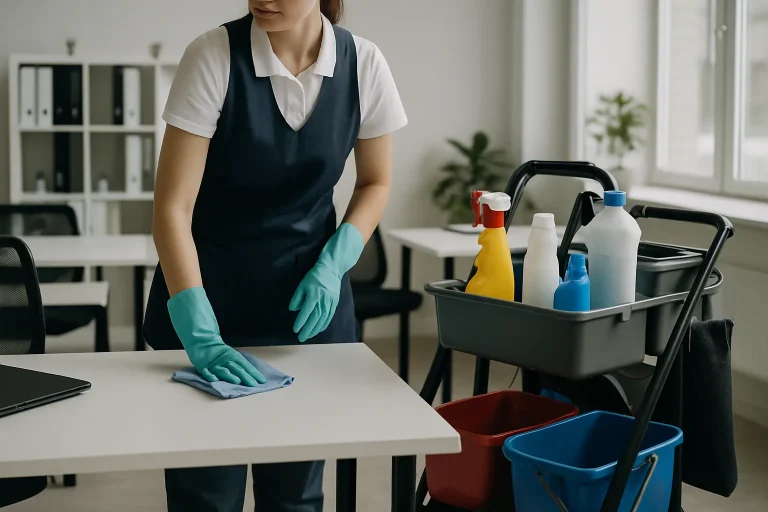 Un professionnel en nettoyage dans un bureau à OSNY, utilisant des équipements modernes.