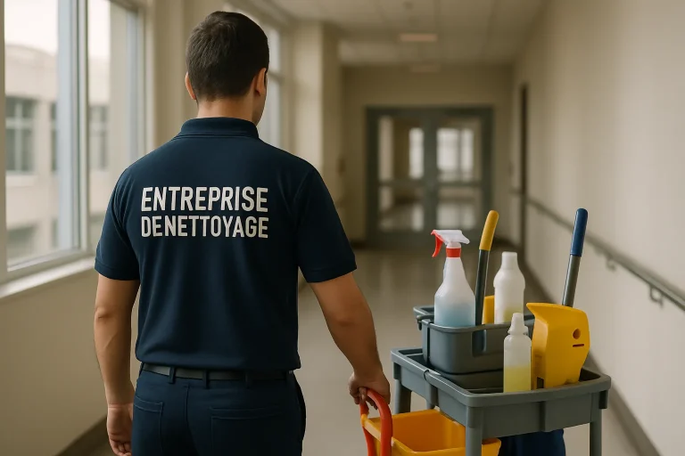Bureau moderne avec équipements de nettoyage dans un immeuble à Marly-la-Ville.